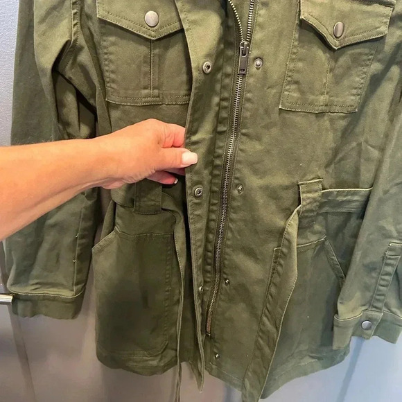 AMERICAN ORIGINAL REWASH MILITARY STYLE OLIVE GREEN UTILITY JACKET WITH BELT MED - Picture 3 of 6